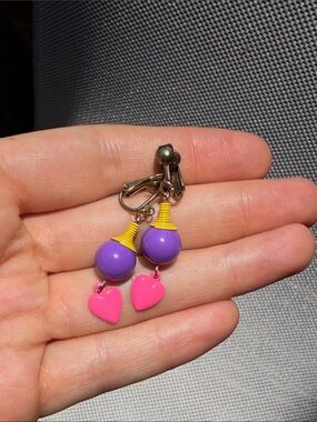 Playful Purple & Pink Heart Drop Clip-On Earrings